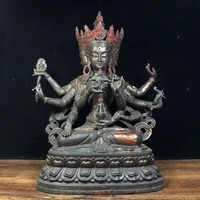 12chinese temple collection old bronze lacquer cinnabar four headed eight armed guanyin bodhisattva buddha sitting buddha