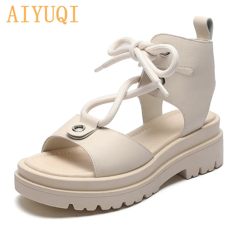 

AIYUQI Platform Sandals Women 2021 Summer New Thick-soled Cross Straps Roman Sandals Women All-match Beach Shoes Girls