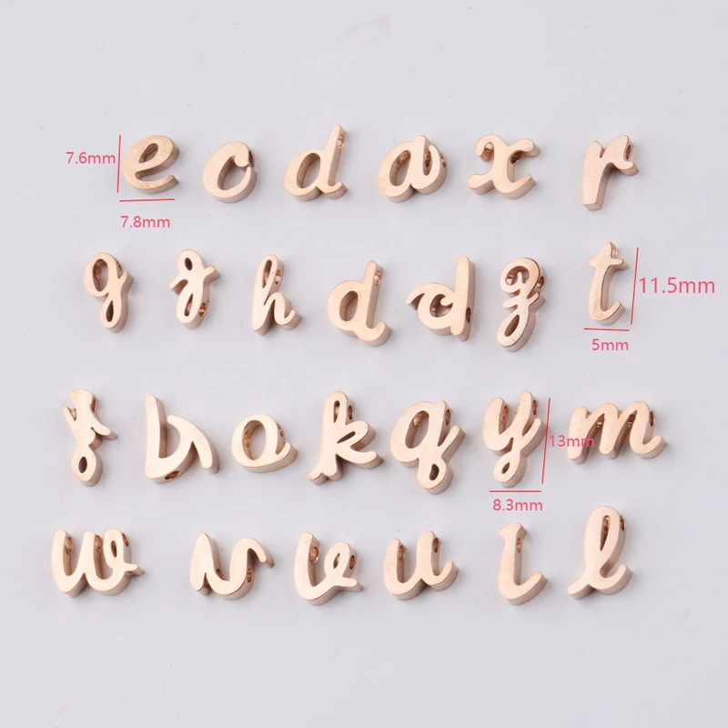 

10Pcs Mirror Polished Alphabet Charm Silver Gold Rose Gold Plated Stainless Steel A-Z Lower Case Letter Pendant Can Mix Letters