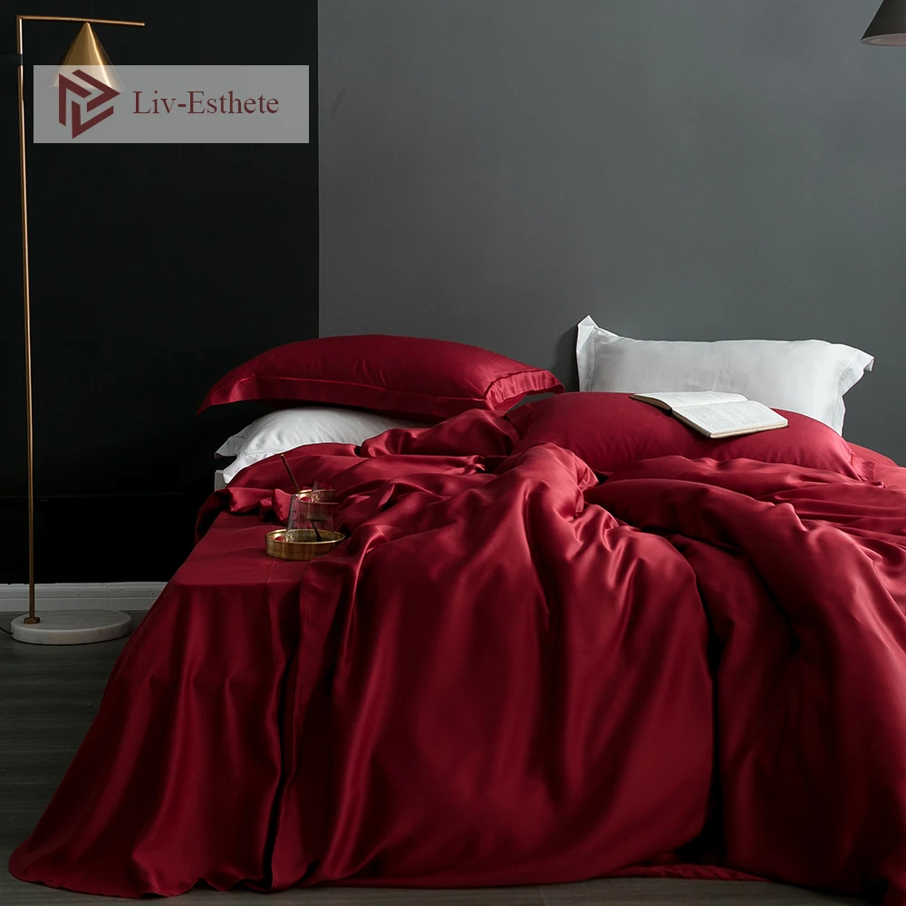 Комплект постельного белья Liv Esthete женский из 100% шелка цвета красного