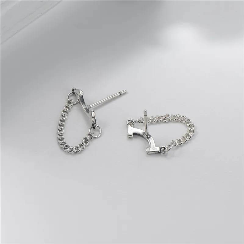 New 925 Sterling Silver Earring Fashion Smile Double Layer Chain Stud Wild Simple Temperament Trend Female Girl Ear Jewe | Украшения и