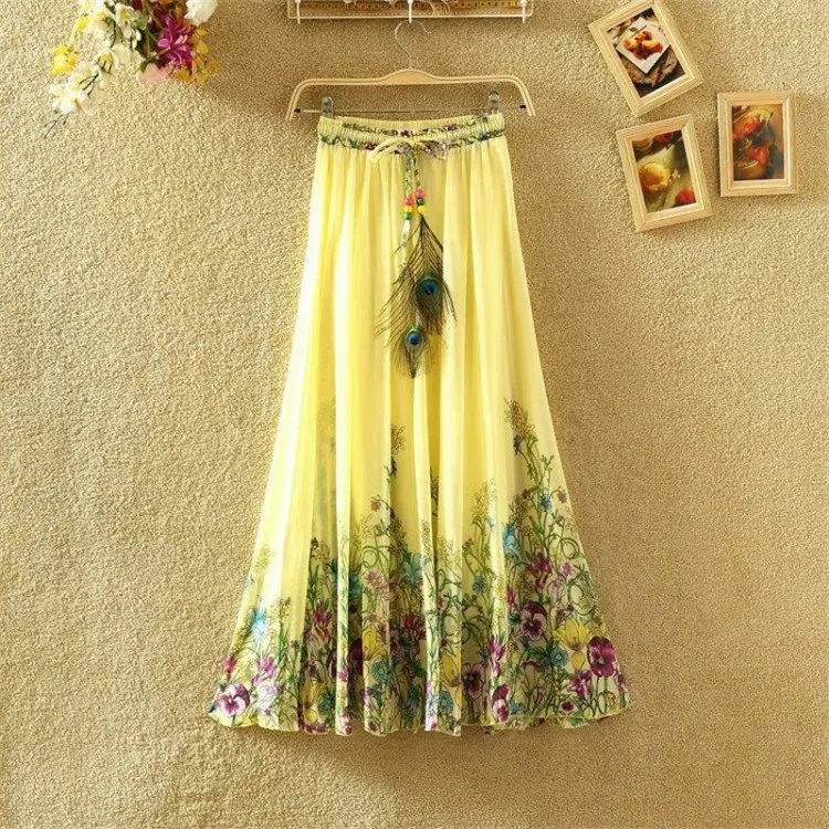 Style Sixteen Модные женские макси юбки Повседневные Элегантные Saia Longa шифоновые богемные винтажные летние женские длинные юбки цветок Этническая одежда - Цвет: Style Sixteen