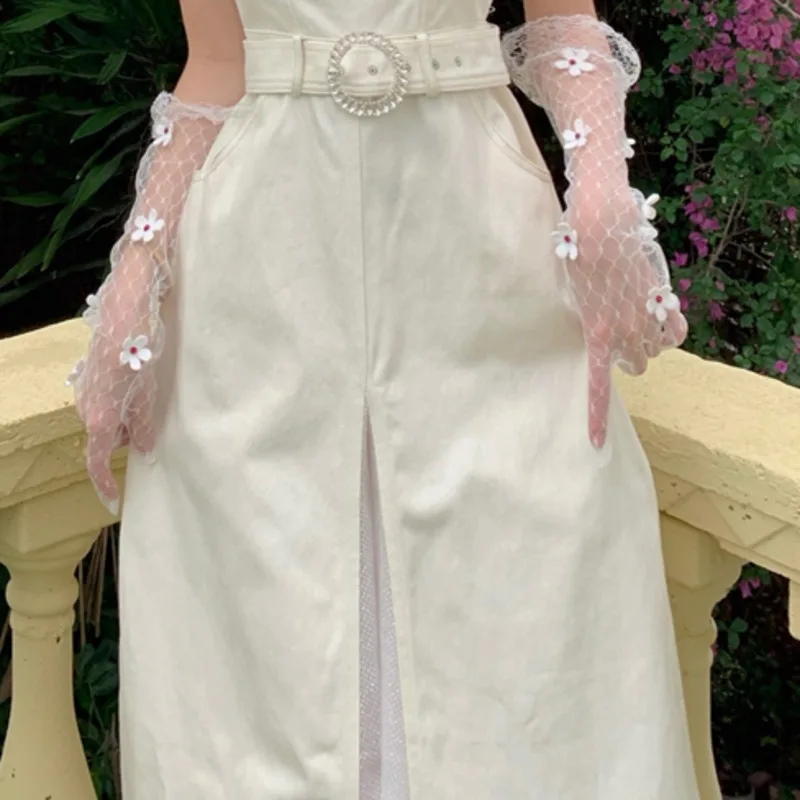 

Women Vintage Dresses 2021 Summer Ladies Hong Kong Style Niche Tube Top Gauze Off-Shoulder Strapless Backless Stitching Vestido