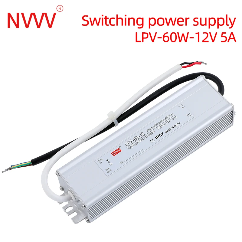 

NVVV 60W 12V 5A Waterproof IP67 LED Driver Power Supply Transformer DC 12V 24V for LED Strip Light LPV-60-12 LPV-60-24 ac dc