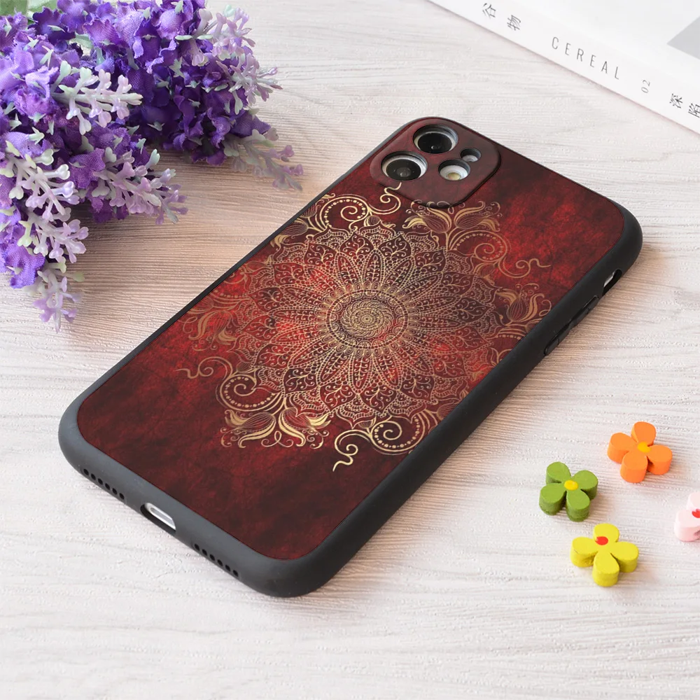 

For iPhone Golden Mandala Print Soft Matt Apple Case