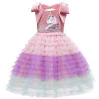 2021 new childrens clothing girls birthday wedding party princess dresses elegant cartoon unicorn bowknot sleeveless cake dress