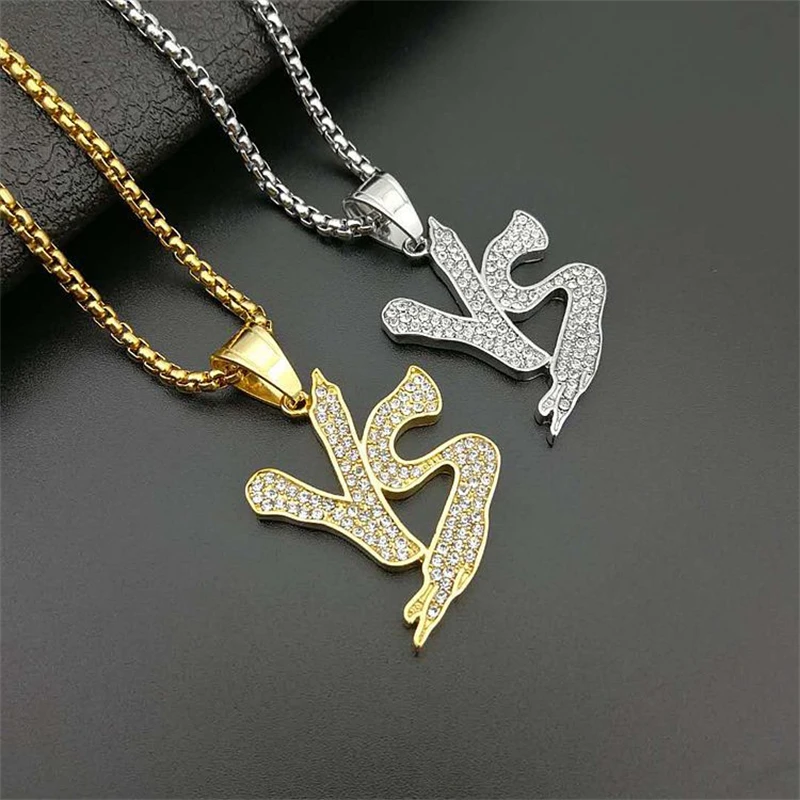 

High Quality Gold Color Stainless Steel Chain Necklaces With AAA Cubic Zirconia Punk Style VS Letter Pendant For Women Gifts