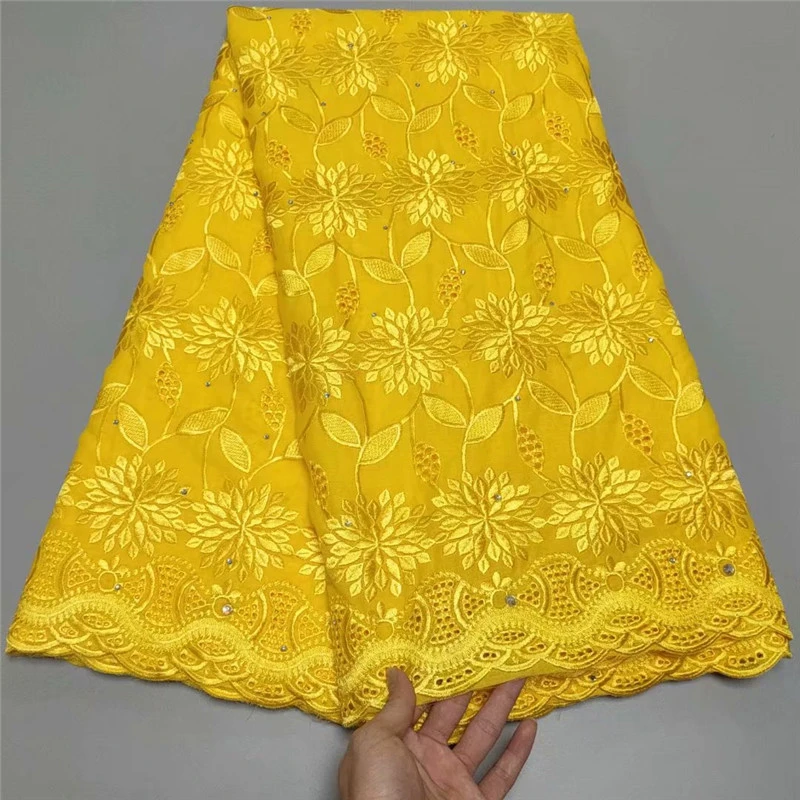 

Cotton Swiss Voile Lace Fabric With Embroidery Yellow African Voile lace For Women Dress