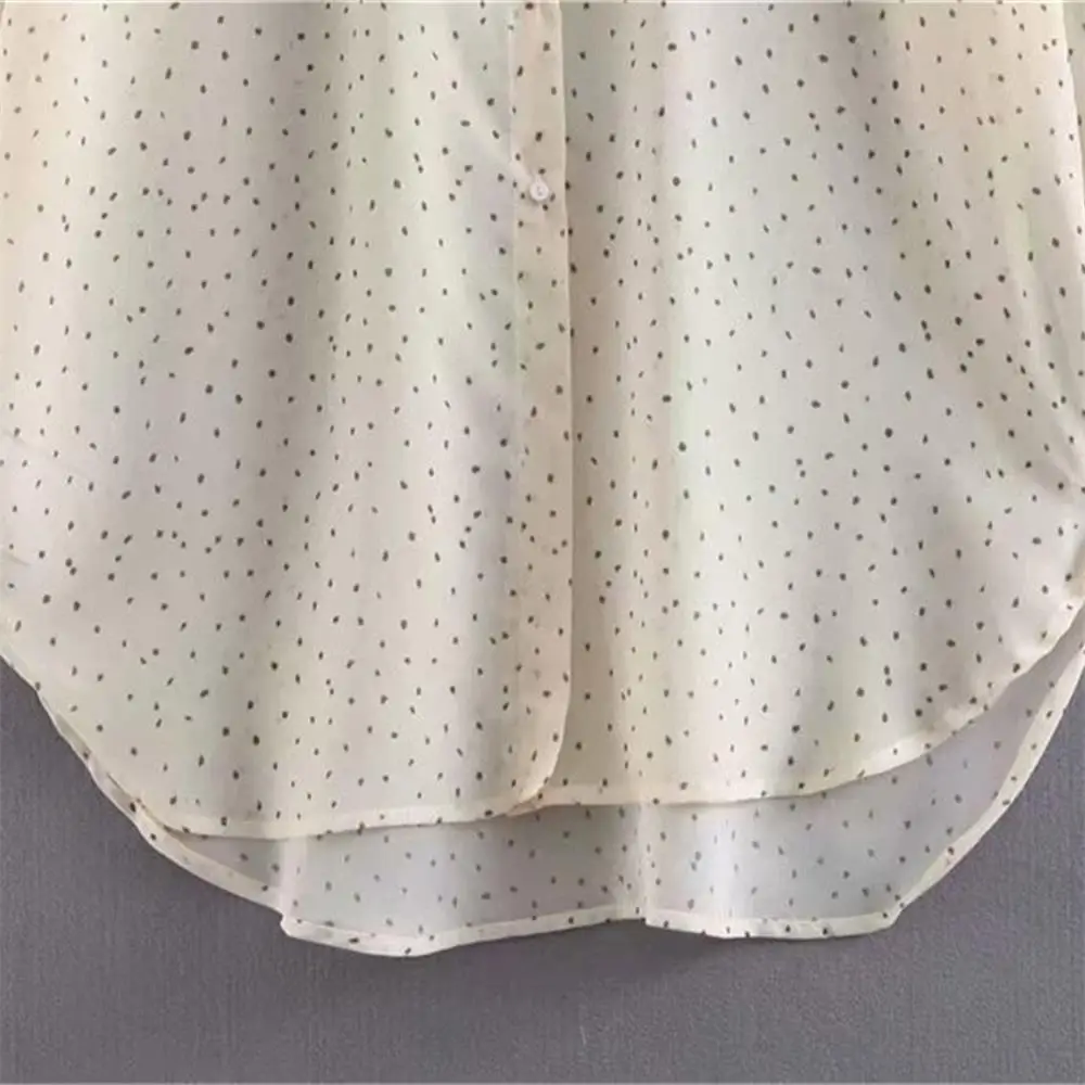 

2020 Early Spring Women's New Lapel Long Sleeve Fashion Wild Single-Breasted Polka Dot Translucent Long Shirt