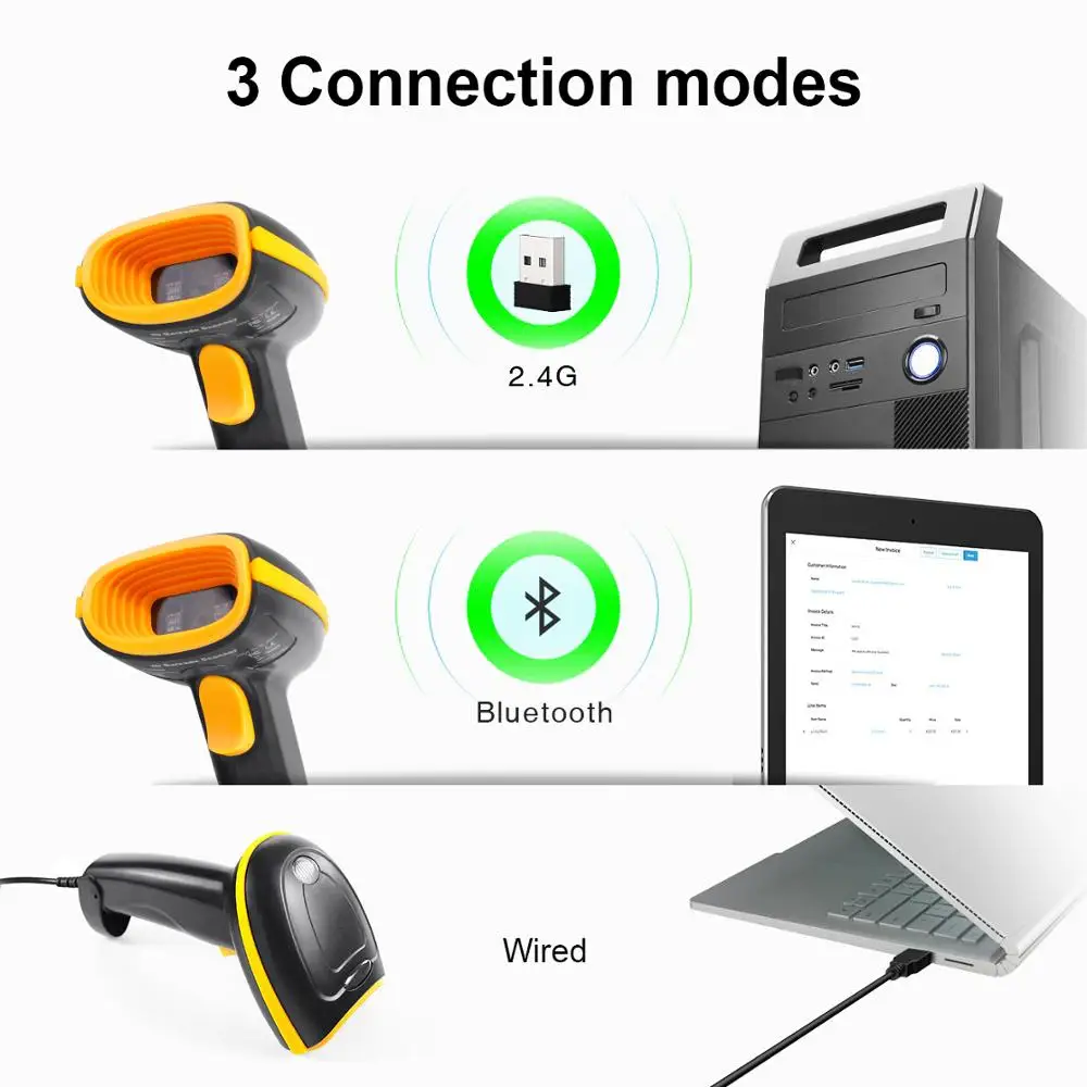 2D сканер штрих кода H1 H1W H2 H2WB проводной беспроводной считыватель кодов bluetooth usb для
