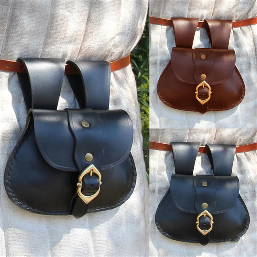 Кожаный кошелек для мужчин и женщин сумочка в средневековом стиле с ремнем