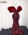 Женское вечернее платье-русалка, бордовое длинное прозрачное платье с блестками и вырезом для выпускного вечера, 2021