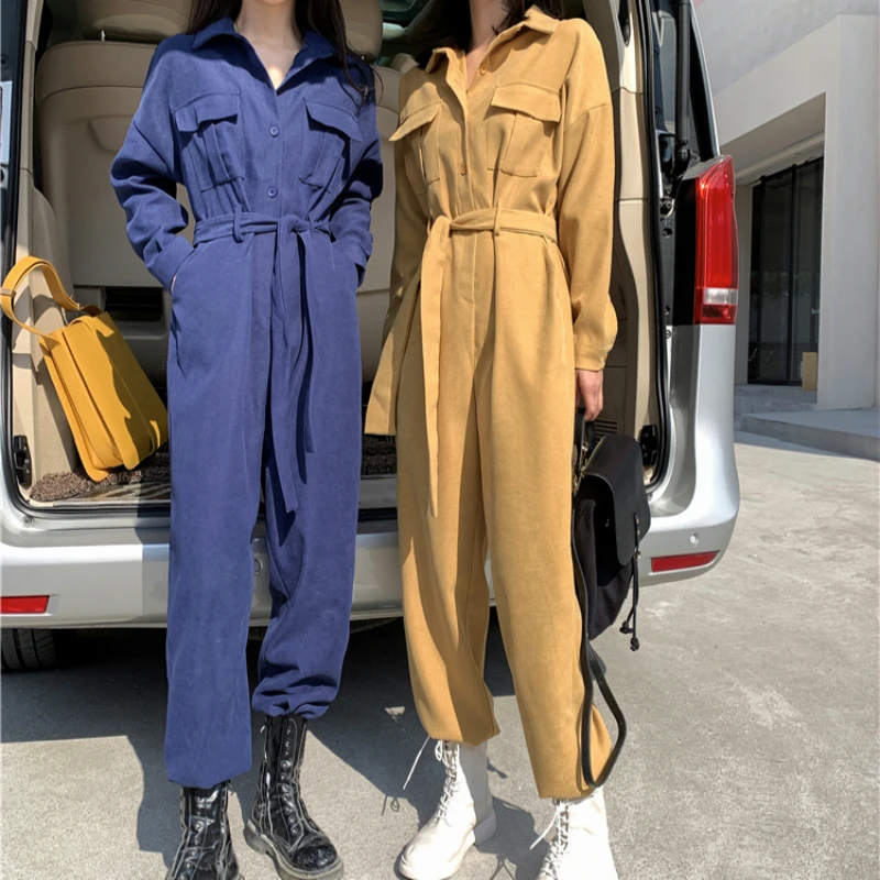 Женский комбинезон с широкими штанинами весенний однобортный Свободный длинным