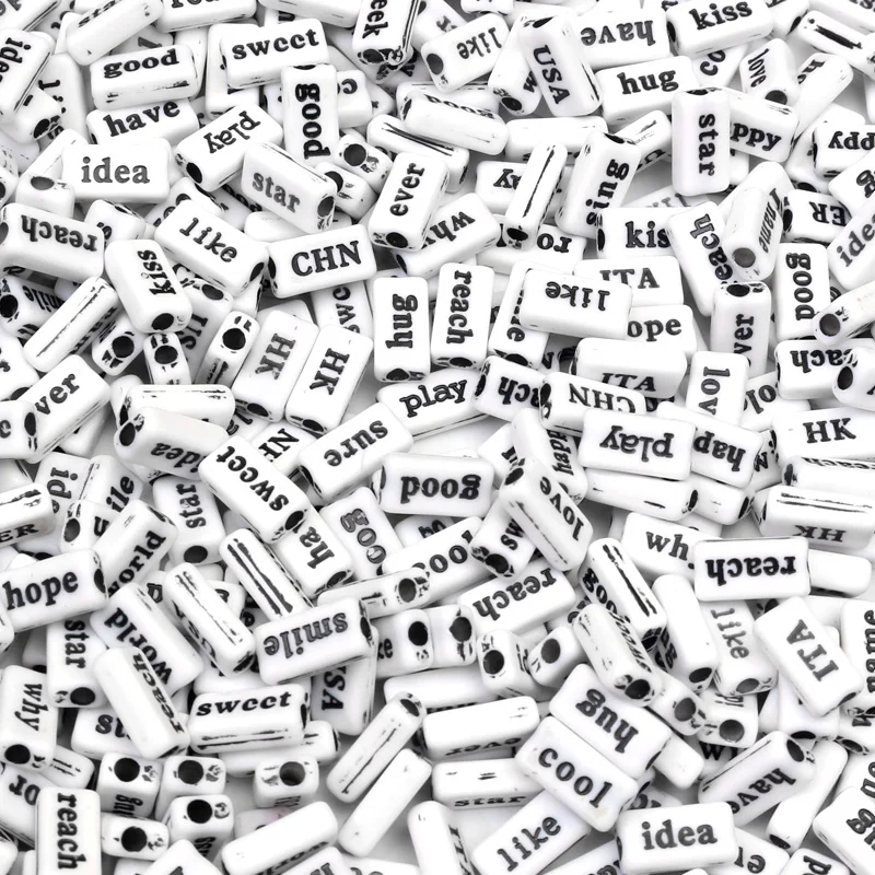 100 шт. акриловые бусины с надписью черные или белые|Бусины| |