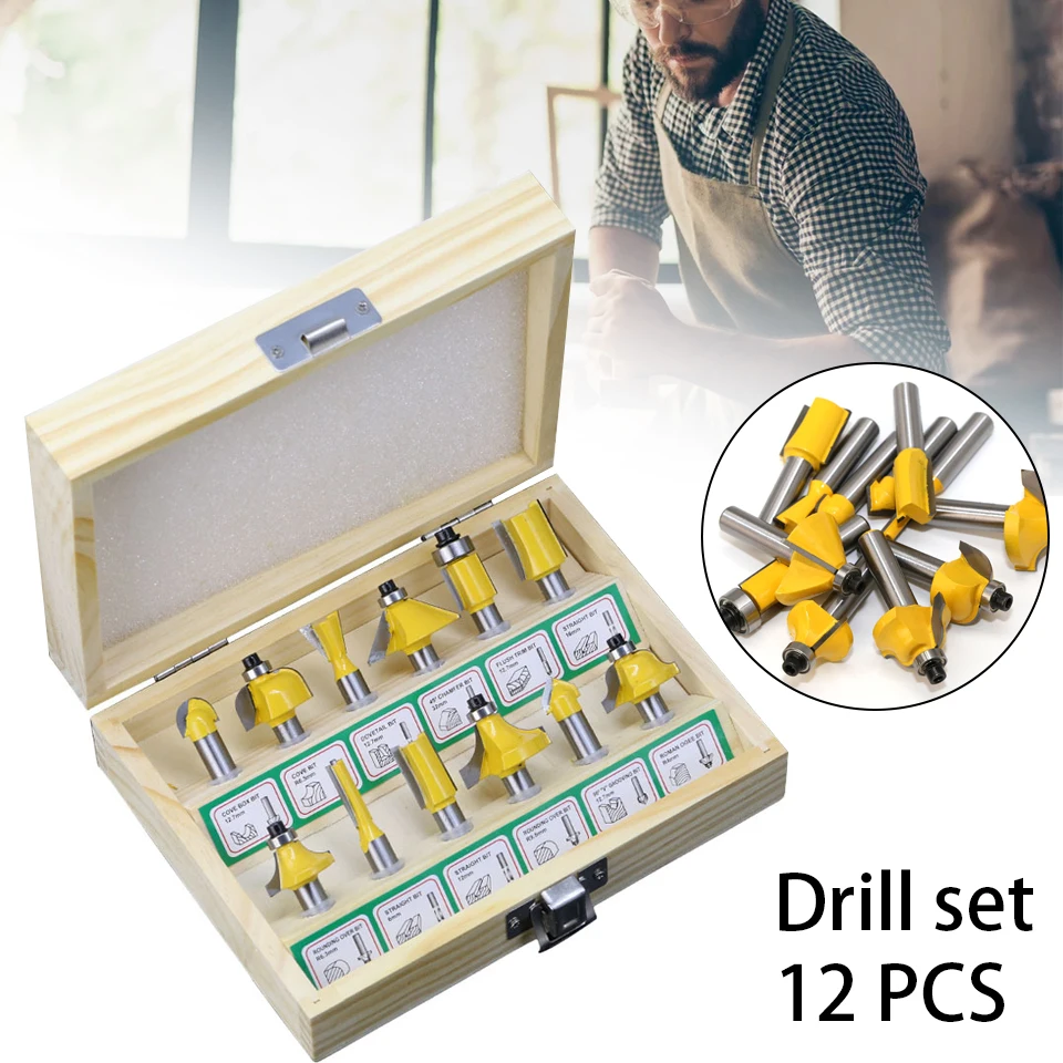 

12Pcs Milling Cutter Tools Shank Bit Raised Panel Cabinet Door Router Bit Sets Rounded Corner Knives Engraving фреза по дереву