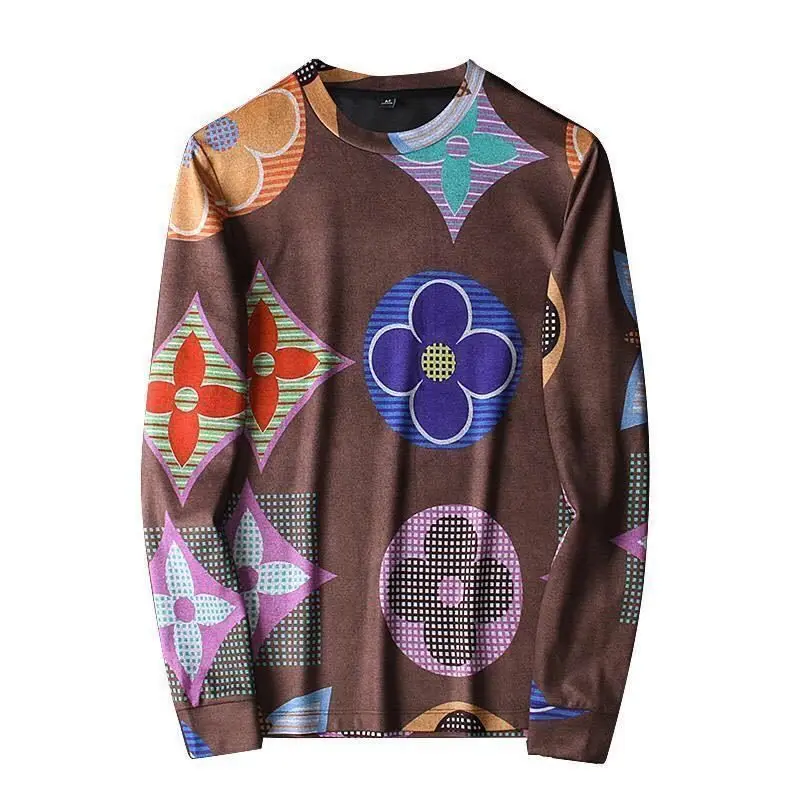 

2021 new T-shirt men's long sleeve autumn and winter bottoming shirt tide personality Joker printing Korean style slim fit.
