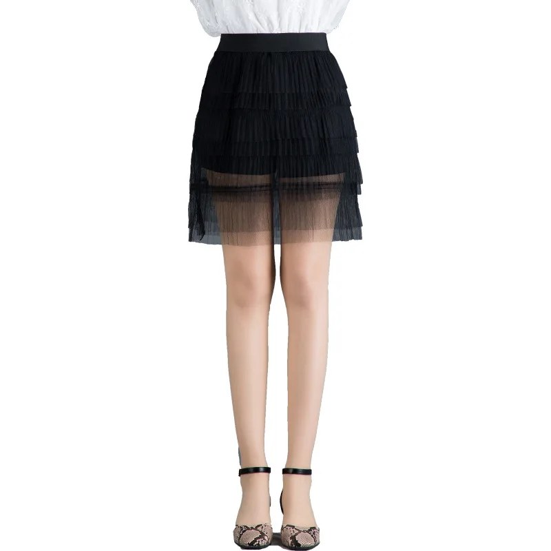

Womens Pleated Princess Skirt Mesh Patchwork Short Mini Skirt Fashion Korea Street Sweet Style High Waist Harajuku Girl's Skirts