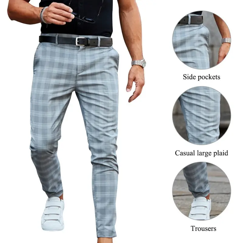 

Men Slim Fit Pants Plaid Streetwear Elastic Waist Fitness Sweatpants Men Joggers 2020 Men Korean Hip Hop Trousers Plus Size
