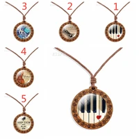 wooden necklace piano glass vintage necklace music wooden rope pendant musical instruments jewelry party necklace