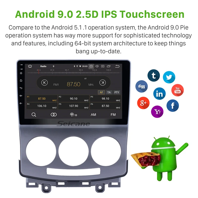 Seicane " 2.5D ips Экран Android 9,0 8-CORE автомобильный стерео блок мультимедийных gps радио плеер для 2005-2009 2010 лет Mazda 5 RDS