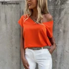 Кроп-Топ женский с глубоким V-образным вырезом, базовая однотонная оранжевая белая Повседневная футболка, пикантная рубашка, весна-осень