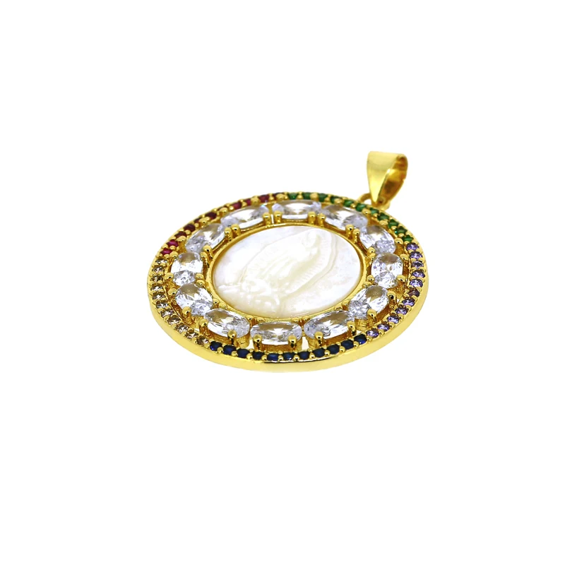 

2pcs 2021shiny Rainbow Crystal CZ Shell The Virgin Gold Copper Charm Pendant Fashion For Making DIY Jewelry For Necklace Gift