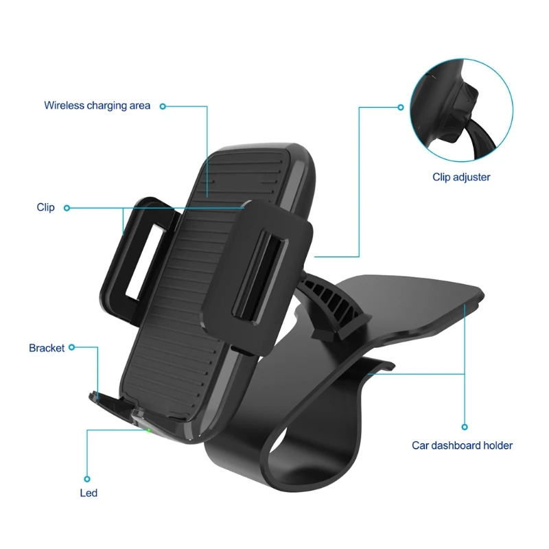 

Wireless Car Dashboard Charger Car Phone Holder with 10W Fast Charging Intelligent Induction Clip on Charging Base