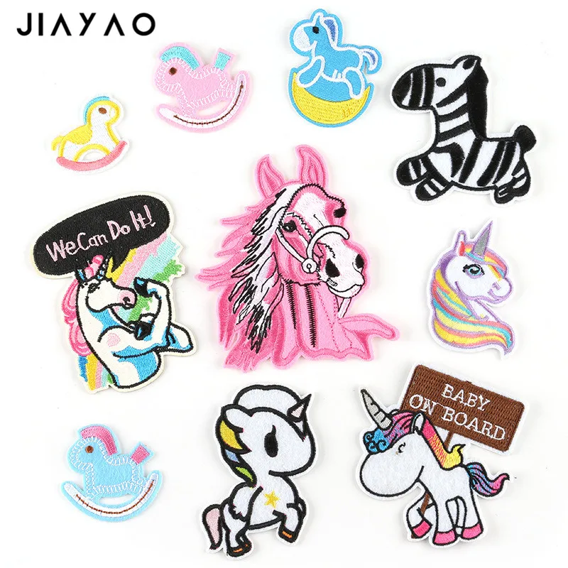 Вышитая нашивка с животными единорогом мультяшная для глажки одежды обуви и шляп