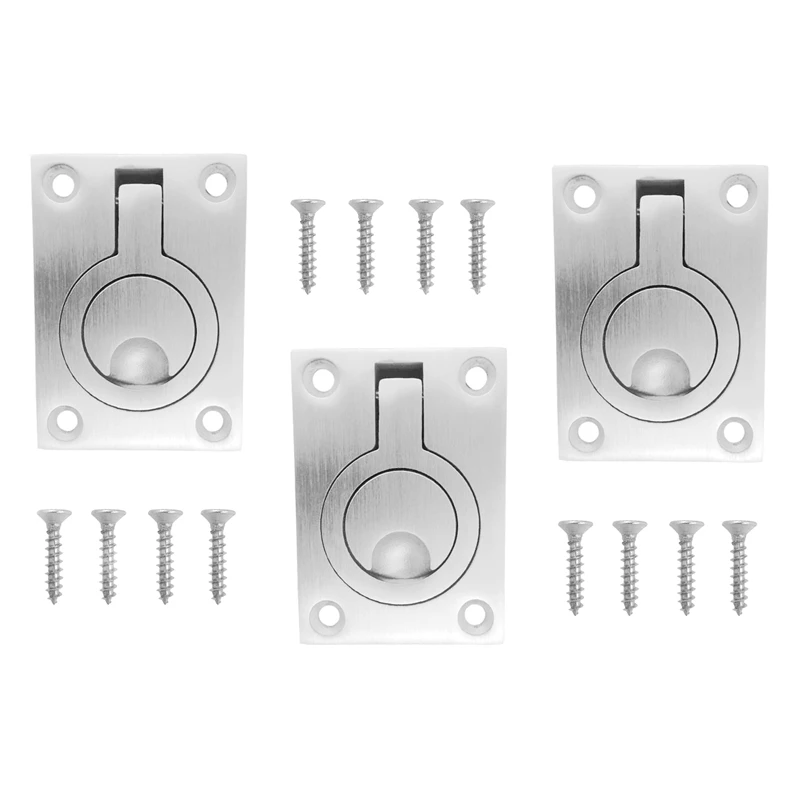 

Flush Ring Pull Handle 3 Pack Stainless Steel Square Flush Pull Ring Handles for Marine Boat Deck Hatch Door Cupboard