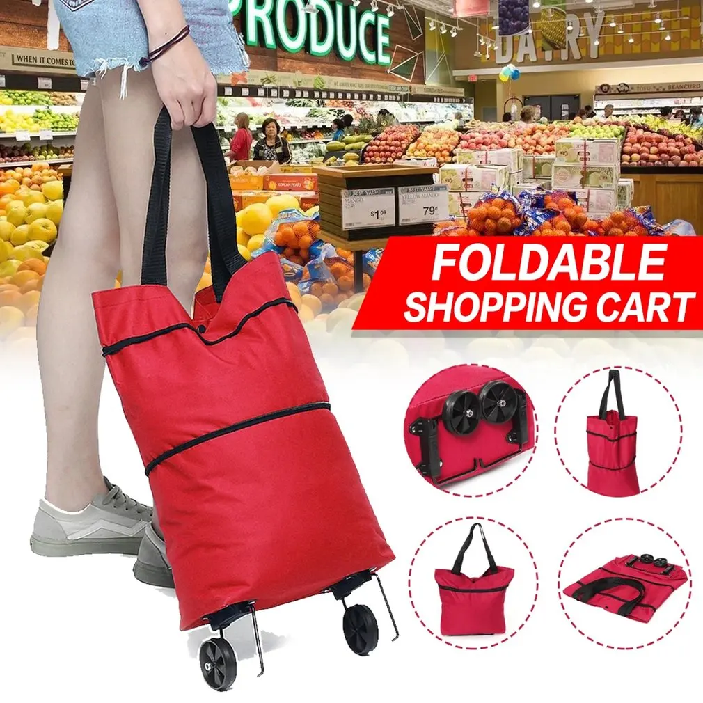 

Foldable Women Shopping Cart Bag Portable Shopping Trolley Bag With Wheels Foldable Cart Rolling Grocery Colorful Supermarket