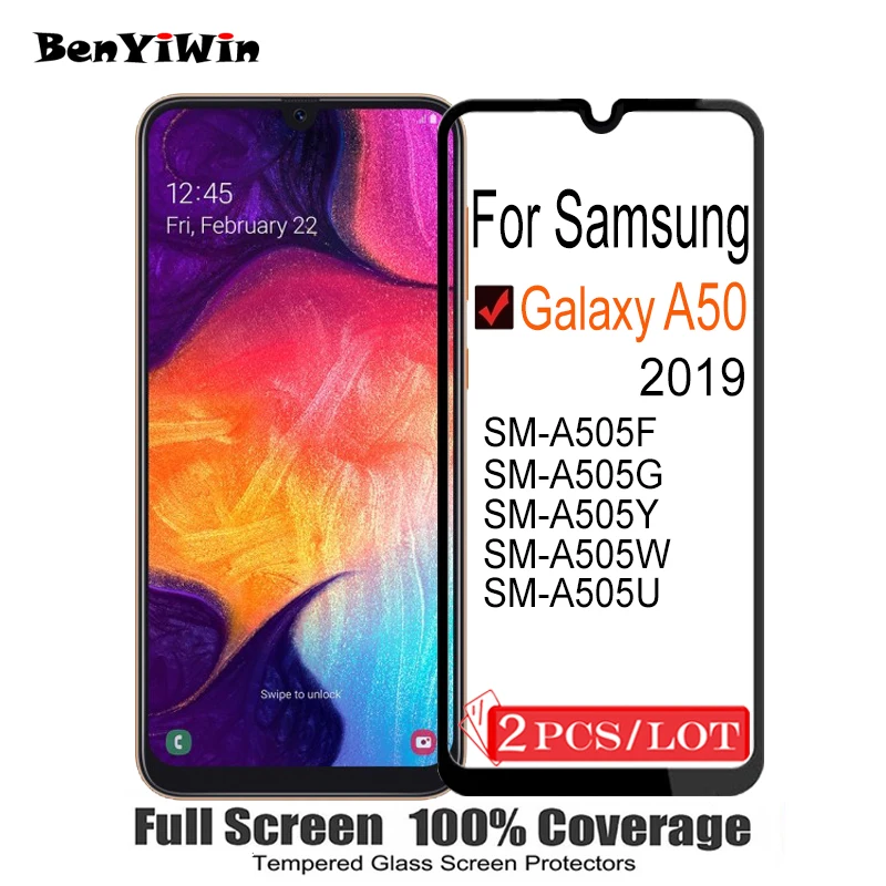 2 шт. 100% оригинальное полноэкранное защитное стекло закаленное для Samsung Galaxy A50 9H