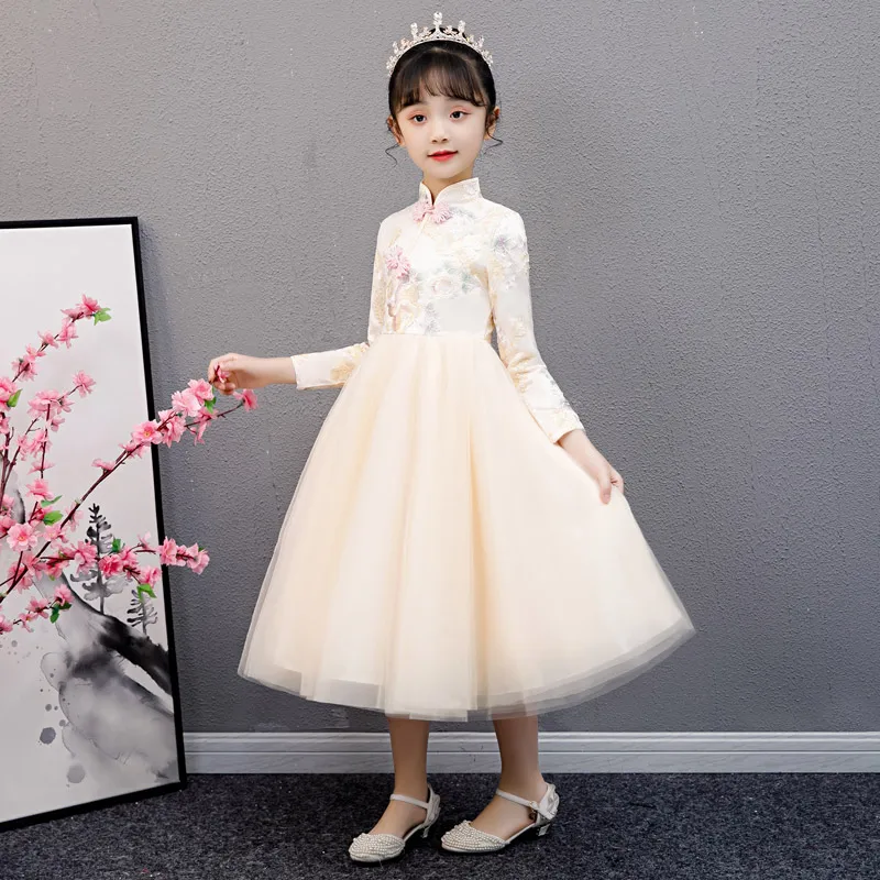 Girl's Hanfu Cheongsam Princess skirt Autumn winter children's dress long skirt with velvet skirt winter gown autumn dress