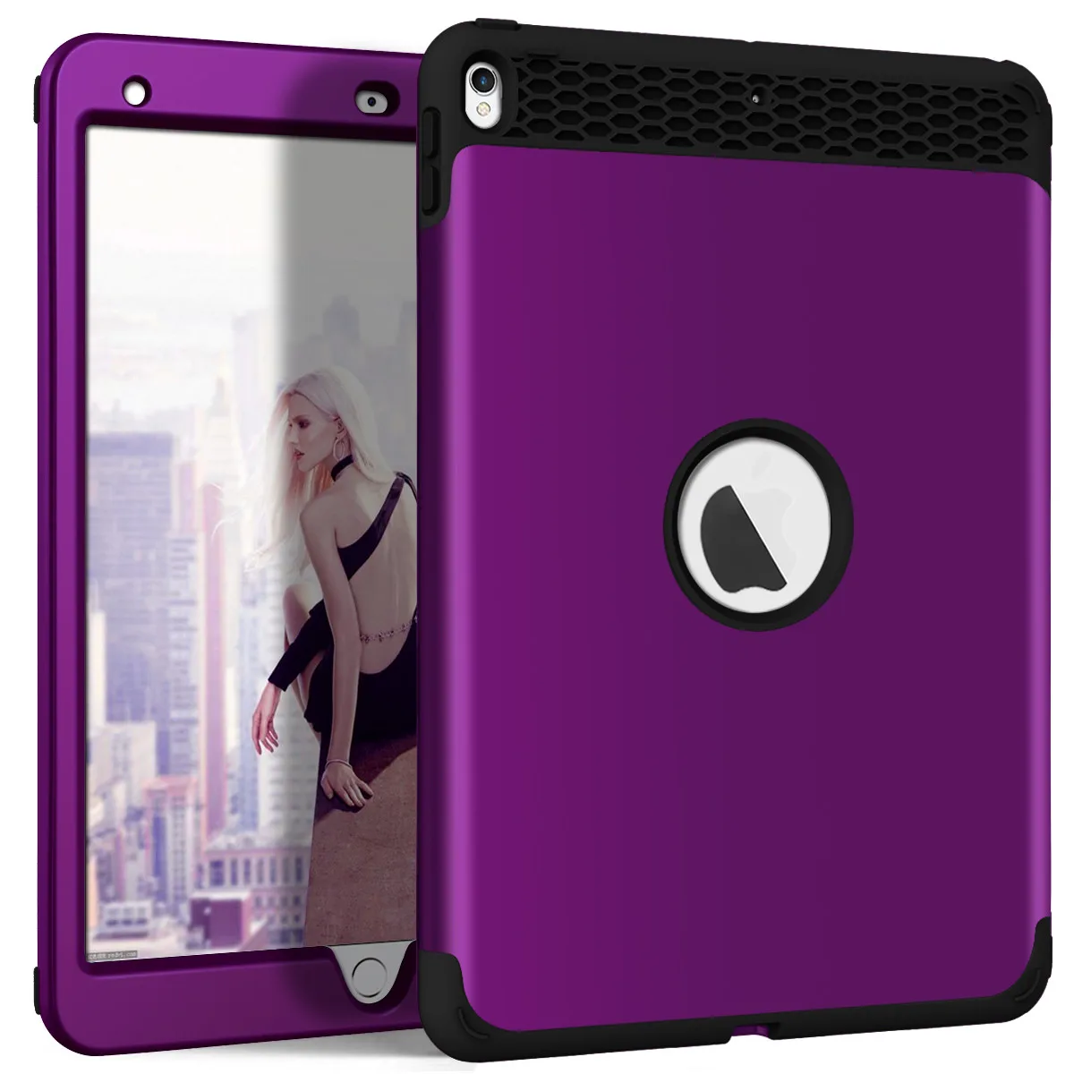 Для iPad Pro 10," Чехол, сверхпрочный противоударный жесткий пластиковый чехол+ Ударопрочный силиконовый резиновый защитный чехол-бампер - Цвет: Deep purpie black