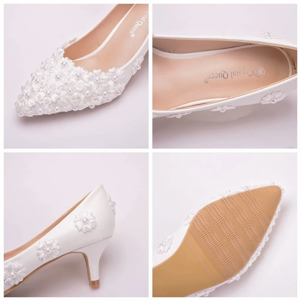 

Sexy Wedding White High heels shoes Female Fashion Lace with Sandals Paillette of the Thin Flowers shoes Women Pumps