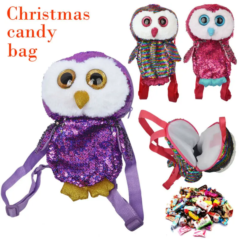 

The Newest Children Candy Storage Bag Laser Owl Backpack Christmas Candy Bag Santa Claus Gift Bag