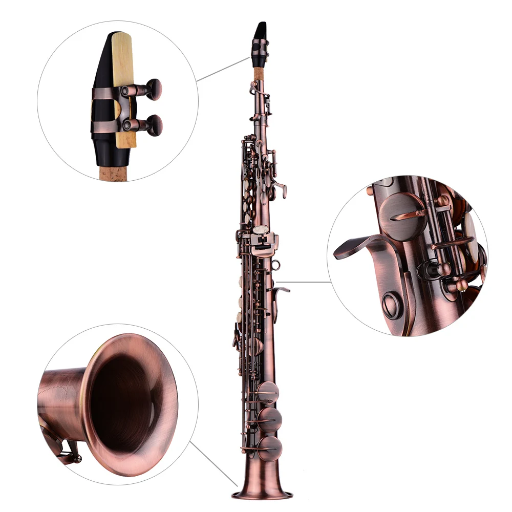 LADE WSS-899 Профессиональный Красный Бронзовый прямой Bb сопрано саксофон Sax Woodwind