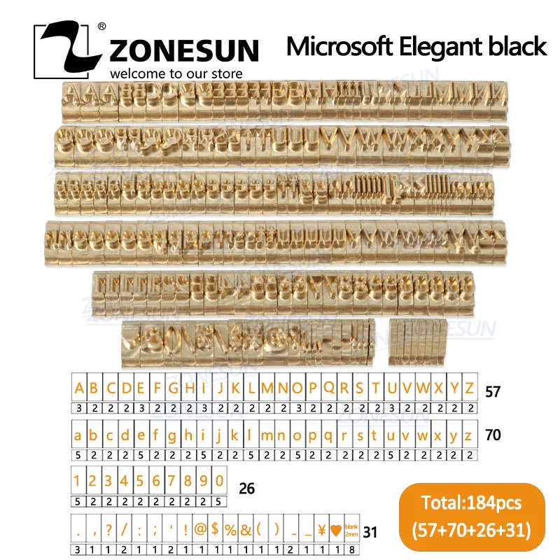 ZONESUN, 184 шт., набор букв алфавита с цифрами, 10 см, Т-образные буквы, штамп для машина для горячего тиснения фольгой, логотип на заказ