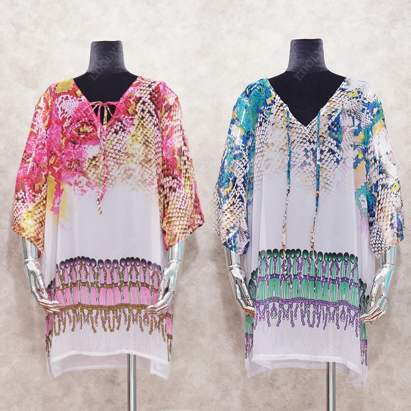 Новое поступление пляжный кафтан купальник накидка принт шифоновое парео