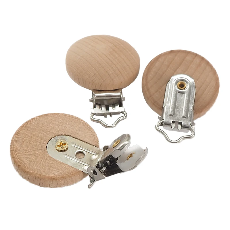 Chenkai-chupete de madera Natural para beb&eacute;, Clip redondo de 30MM, soporte de madera para chupete, Diy, accesorios, 5 uds.-2