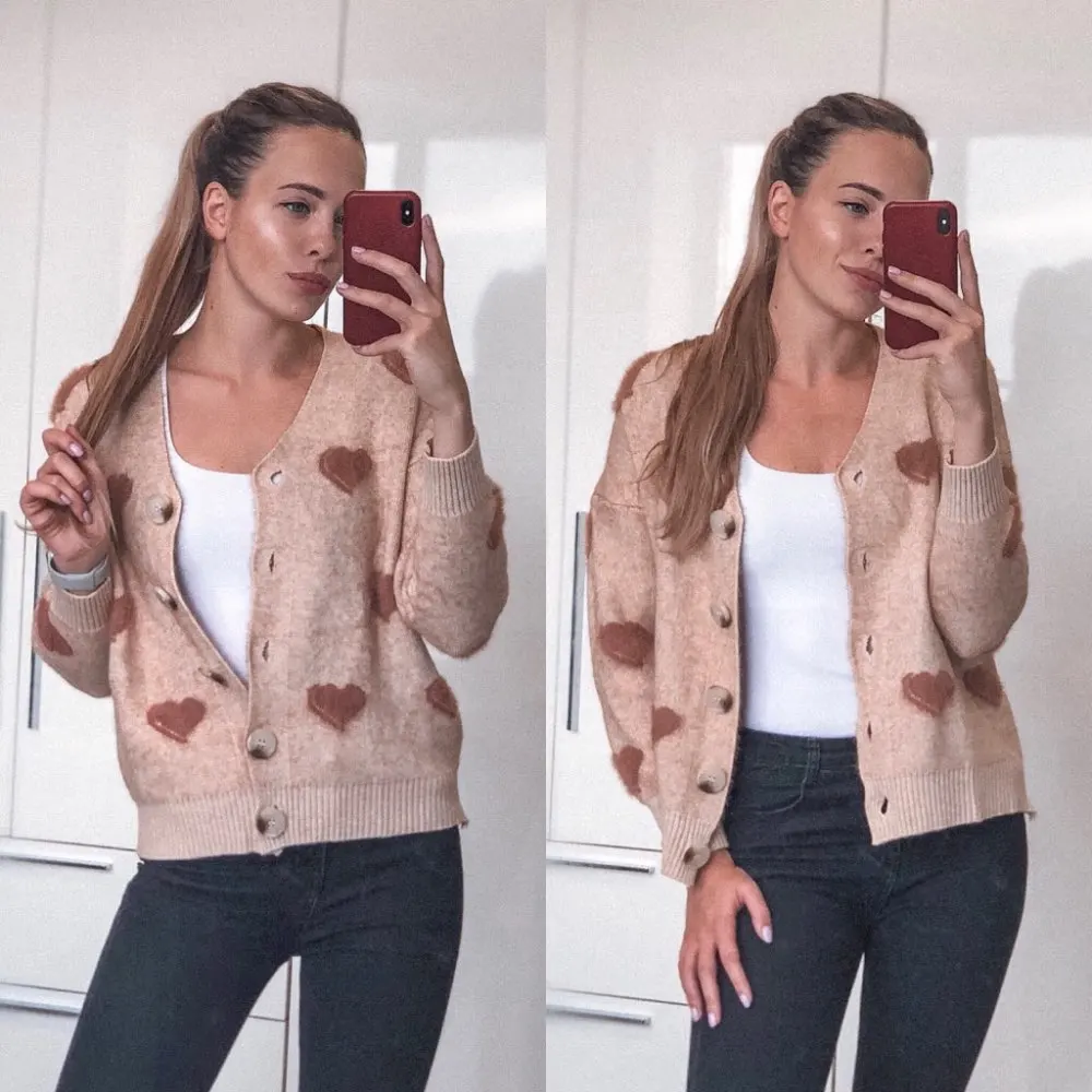 Hirsionsan Cashmere Sweater Women Autumn Winter Knitted Cardigans Kawaii Heart Loose Clothes Oversized Soft Warm Pull Femme