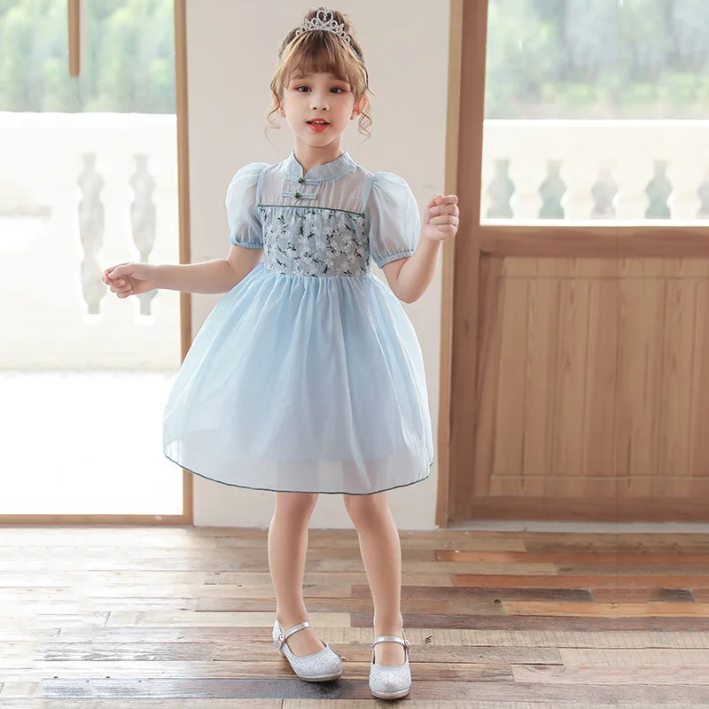 

Summer Girls Clothing Elegant Lace Dress Flower Sleeve Costumes Cute Princess Party Clothes Big Children Casual Dresses