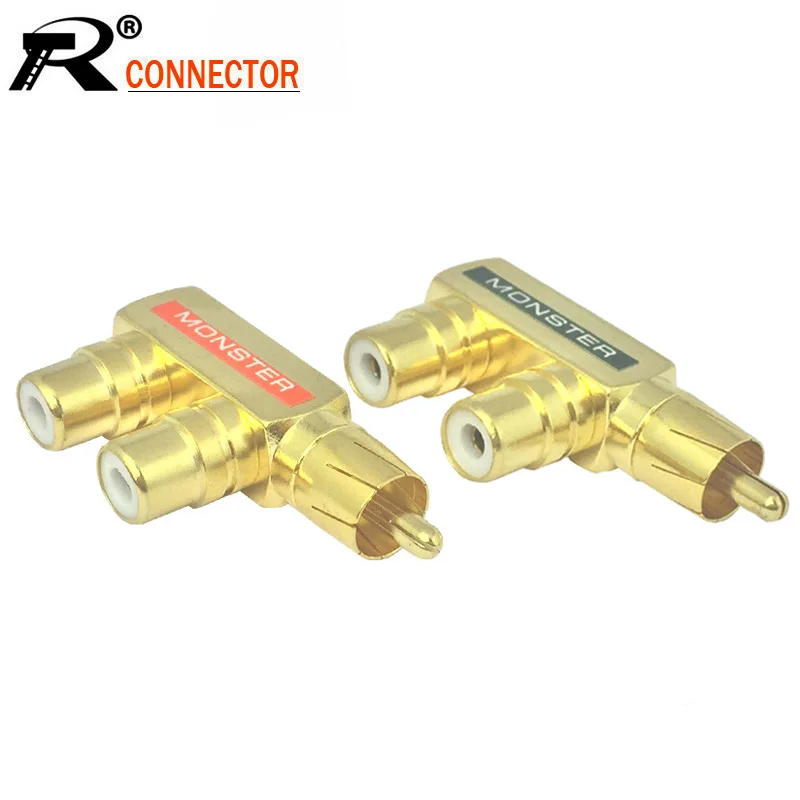 10 шт./лот разъем RCA сплиттер 1xRCA мужской разъем для 2xRCA со штекера на гнездо адаптера позолоченный аудиокабель Переходник RCA конвертер