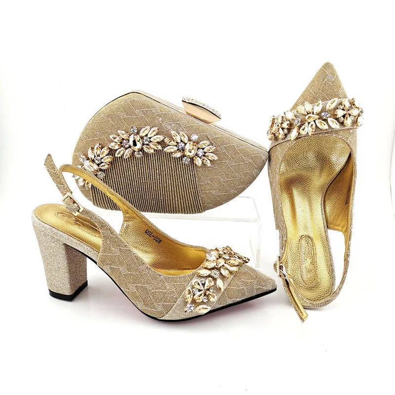 Doershow-zapatos italianos dorados con bolsos a juego para mujer, conjunto de zapatos y bolsos africanos para fiesta de graduación, Sandalia de verano, HYD1-66