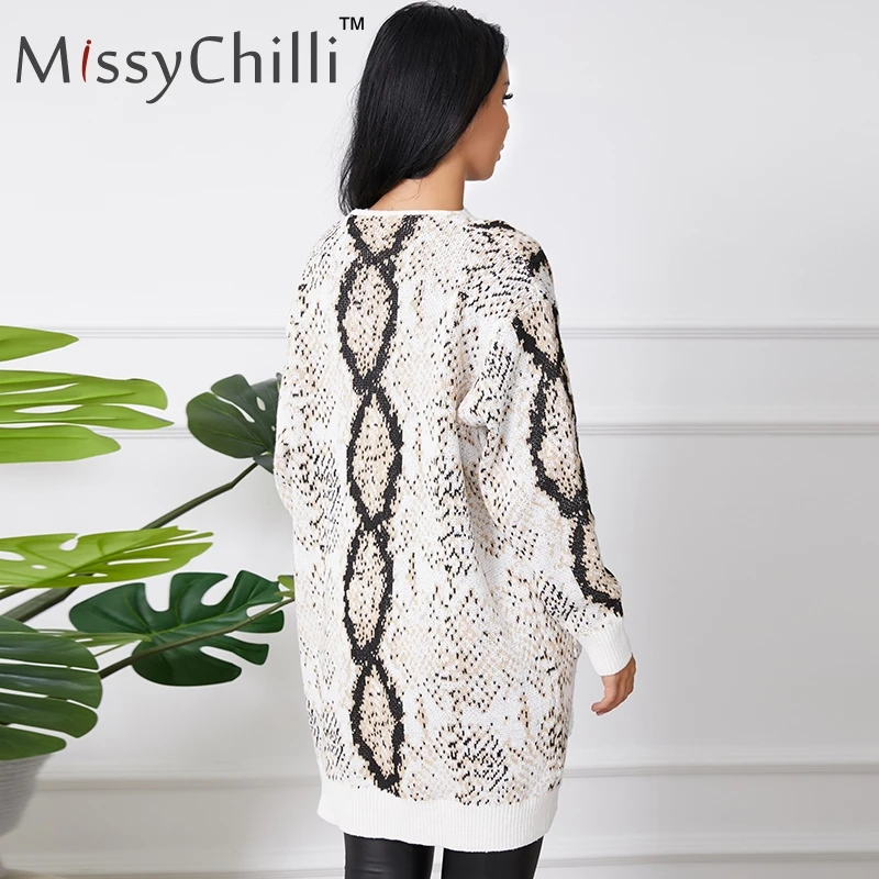 Женский вязаный свитер MissyChilli зимний теплый длинный кардиган со змеиным узором