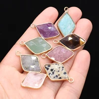 2pc natural stone lapis lazuli pendants diamond shape tiger eye quartzs charms for jewelry making diy necklace earrings gifts