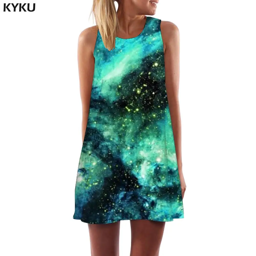 

Женское вечернее платье KYKU, Повседневное платье с 3D-принтом Вселенной и туманности