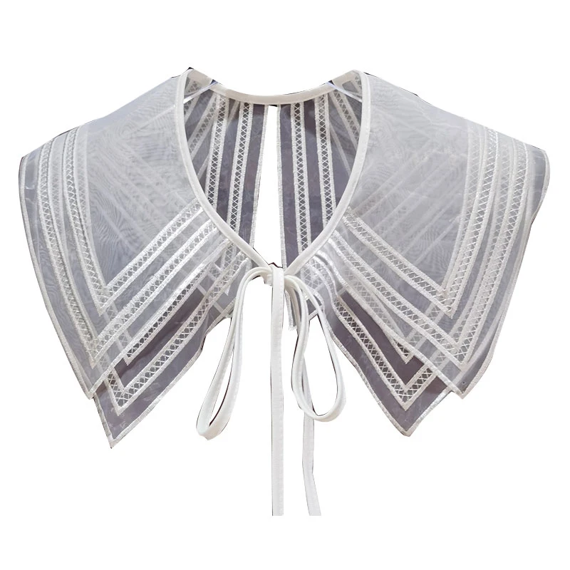 

European Style Women Girls Chiffon Lace Fake False Collar Decorative Accessories Floral Embroidery Choker Blouse Shawl Bowtie