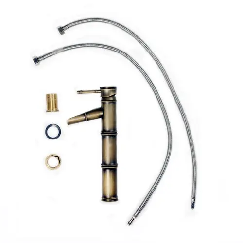 

Single Handle Bathroom Bamboo Vessel Filler Faucet, Antique Brass
