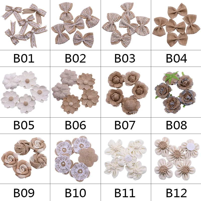 

5pcs/lot Hessian Burlap Jute Flowers Bowknot DIY Sewing Craft Accessories For Vintage Rustic Wedding Party Decoration Supplies