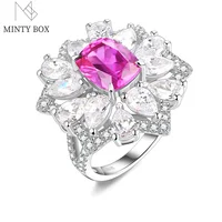 Mintybox Women Pink Series Lab Grown Sapphire Stone Rings 925 Sterling Silver Classic Design For Engagement Rings Romantic Style